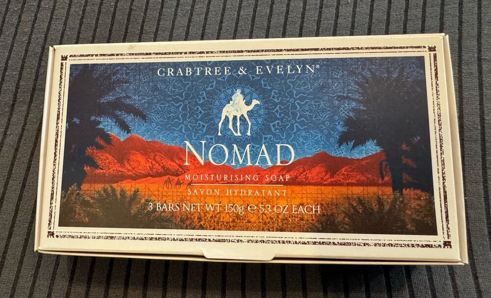 New Crabtree & Evelyn Nomad Moisturising Soap Bars -Set of 3 - 150 G / 5.3 Oz